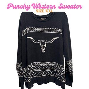 Longhorn Black + White Punchy Western Cotton + Rye Sweater